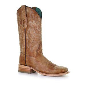 WOMEN'S EMBROIDERY SAND WIDE SQUARE TOE COWBOY BOOT